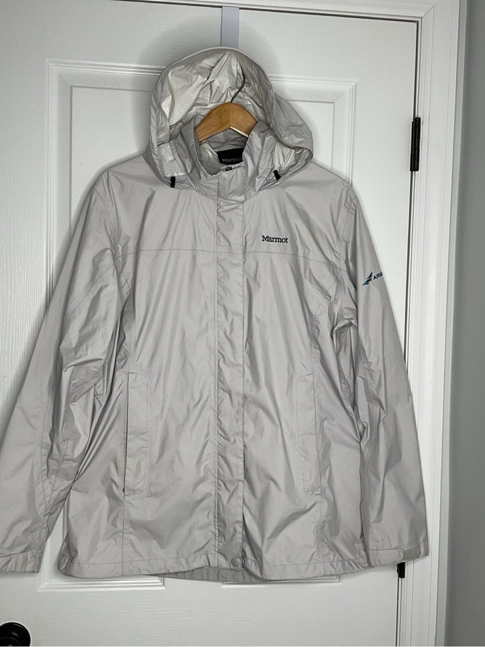 Marmot PreCip Eco Rain Jacket Womens XL Hooded Waterproof Lightweight Light Gray